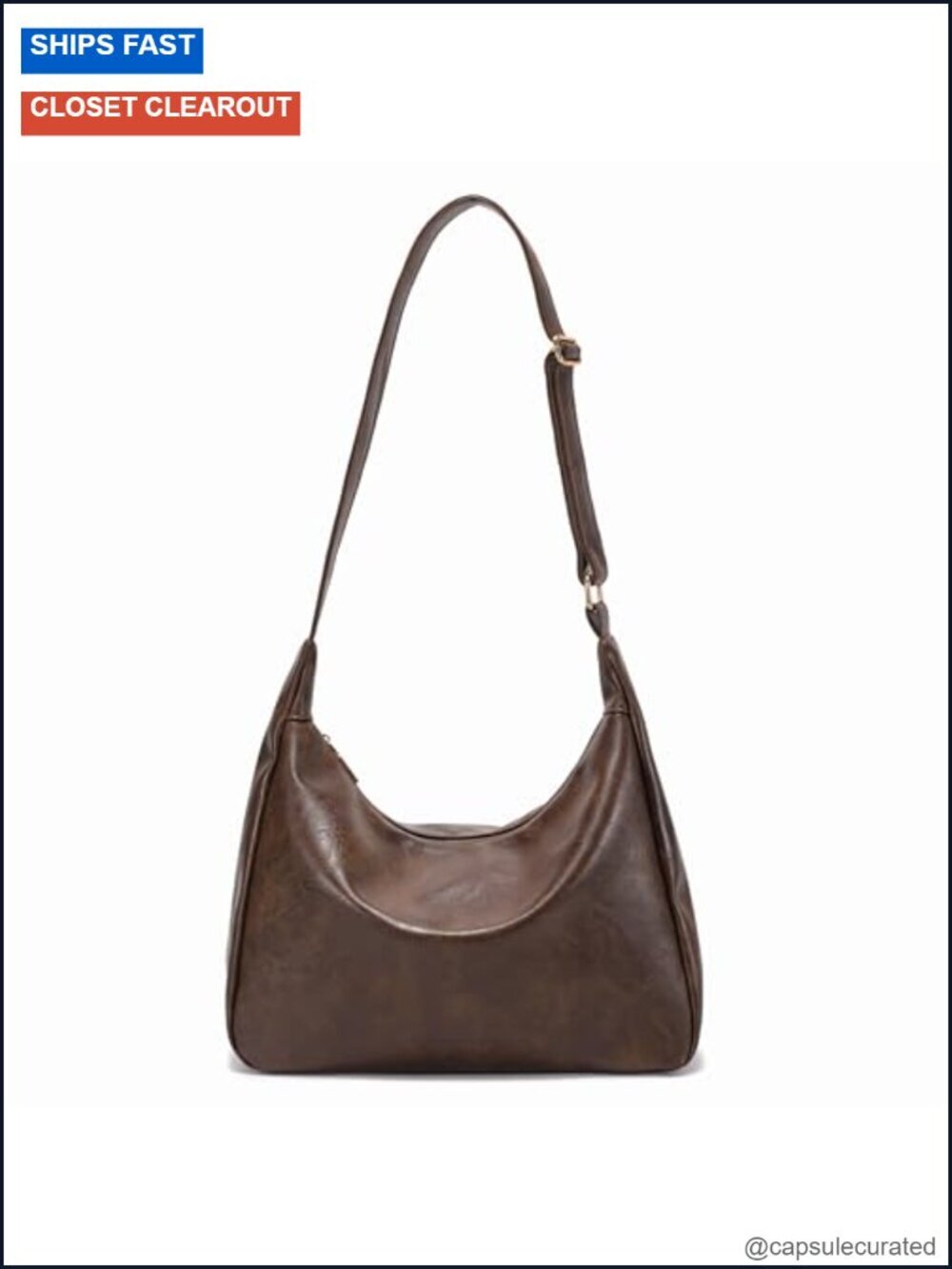 Foldable Vegan Leather Crossbody Hobo Bag Adjustable Straps Soft Slouchy Handbag